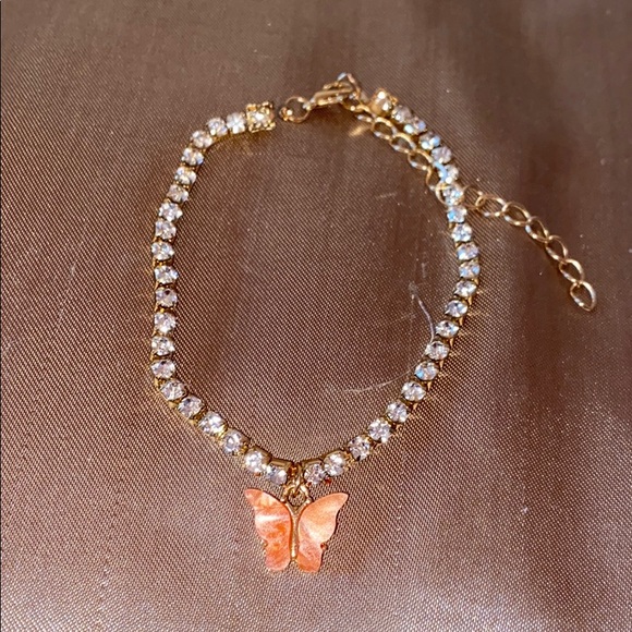 Jewelry - Orange butterfly rhinestone anklet